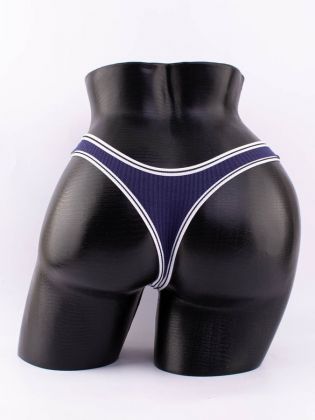 Стринги в рубчик с белым поясом и черной полоской  - фото 3