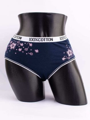 Слипы с цветочным принтом и эластичным поясом с надписью "100% COTTON" - фото 1