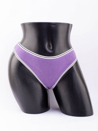 Стринги в рубчик с белым поясом и черной полоской  - фото 1